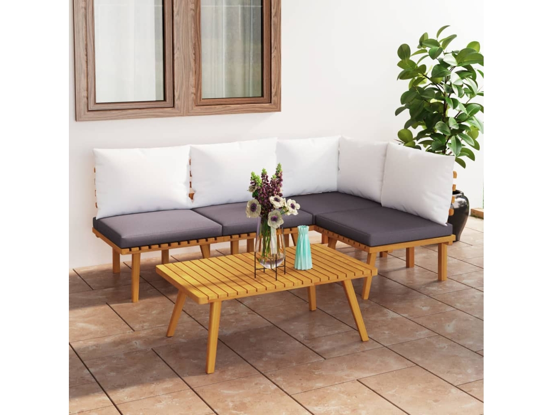 Vidaxl 5 Pcs Conjunto Lounge De Jardim Com Almofadões Acácia Maciça