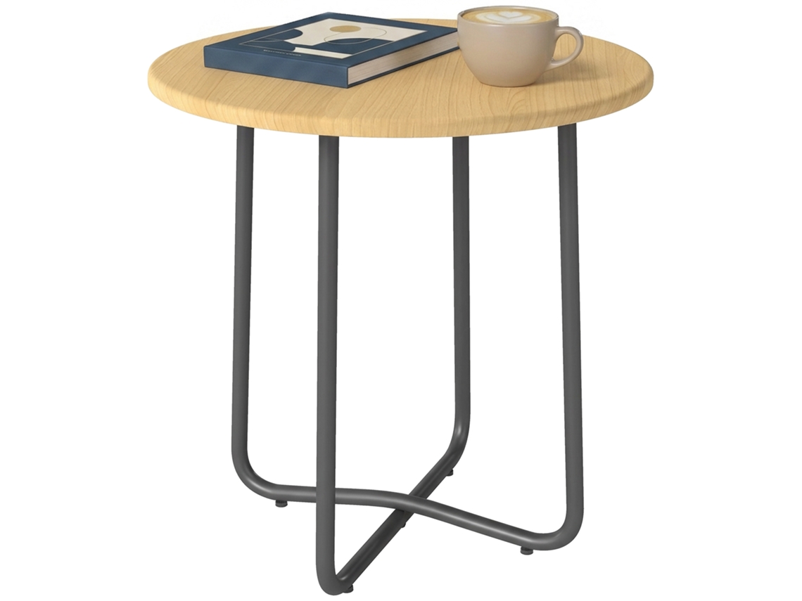 Mesa de Jardim Redonda em Metal para Varanda e Terraço, Ø48x51 Cm, Efeito Madeira Natural. CHEZMOI