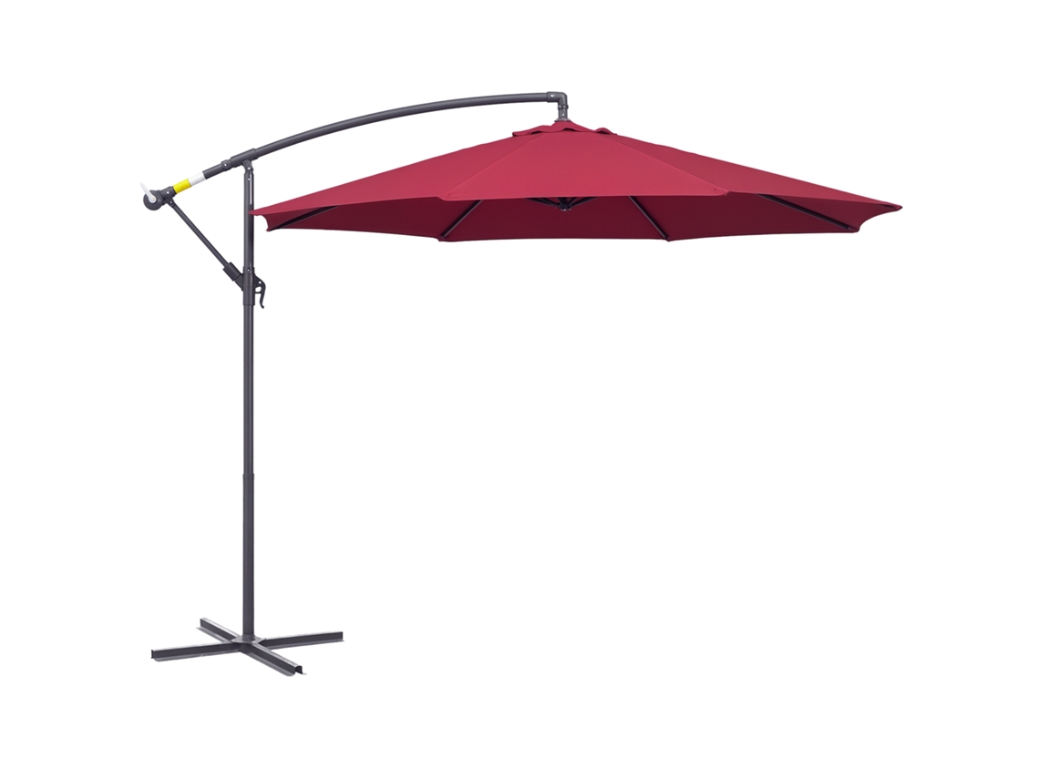 Guarda sol de jardim 3x2.5m com braço inclinável e manivela vermelho escuro | S/MARCA