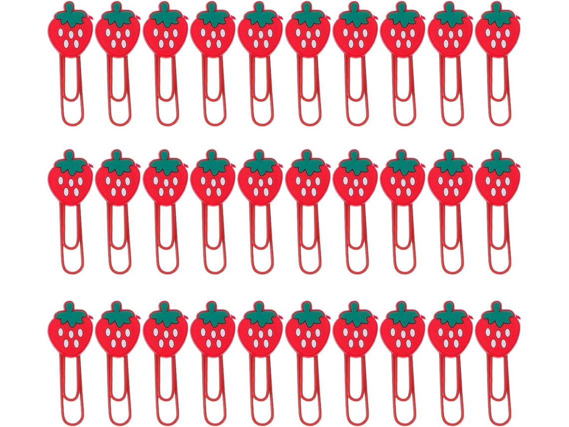 Clipes de papel Jojofuny com design de Morango, 30 unidades, clipes de PVC com detalhes em metal, marcadores de página.