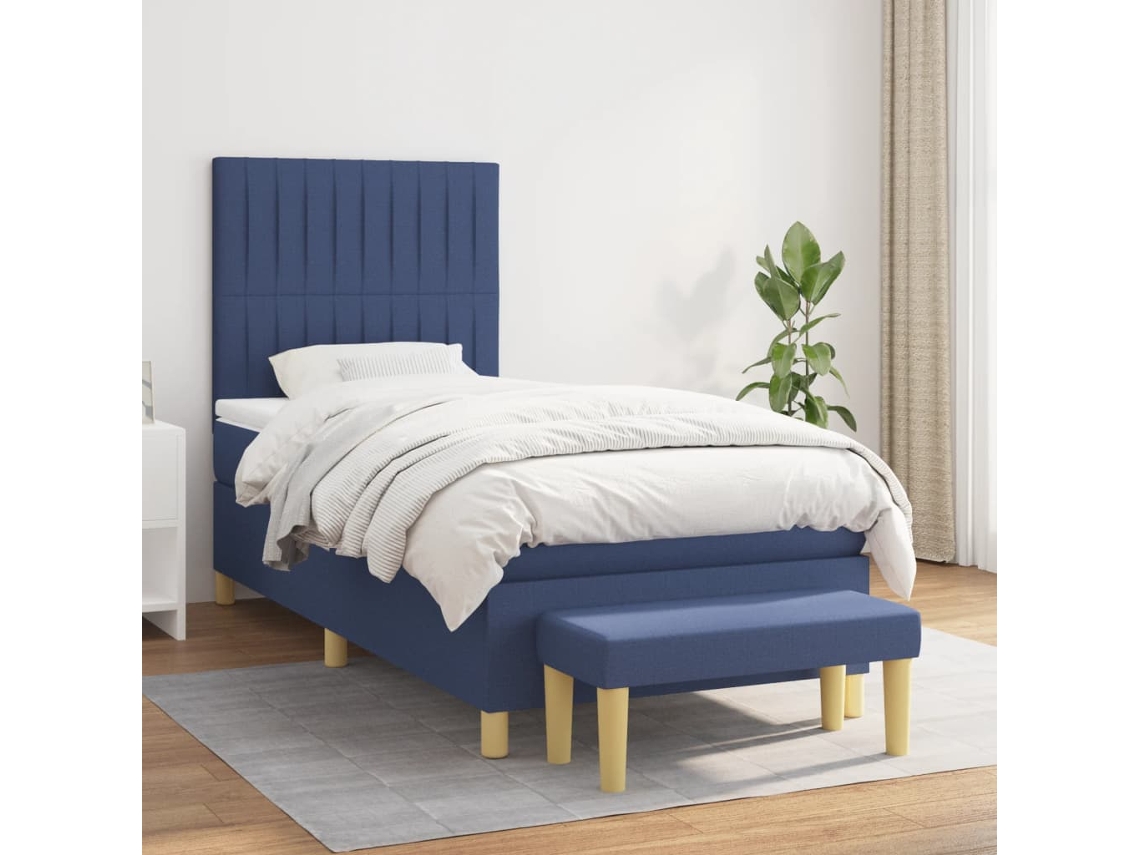 Vidaxl Cama Com Molas/colchão 80x200 Cm Tecido Azul