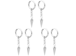 Pendientes De Aro Con Remaches Triangulares Y Pirámide De Acero De Titanio (color Acero), 3 Pares