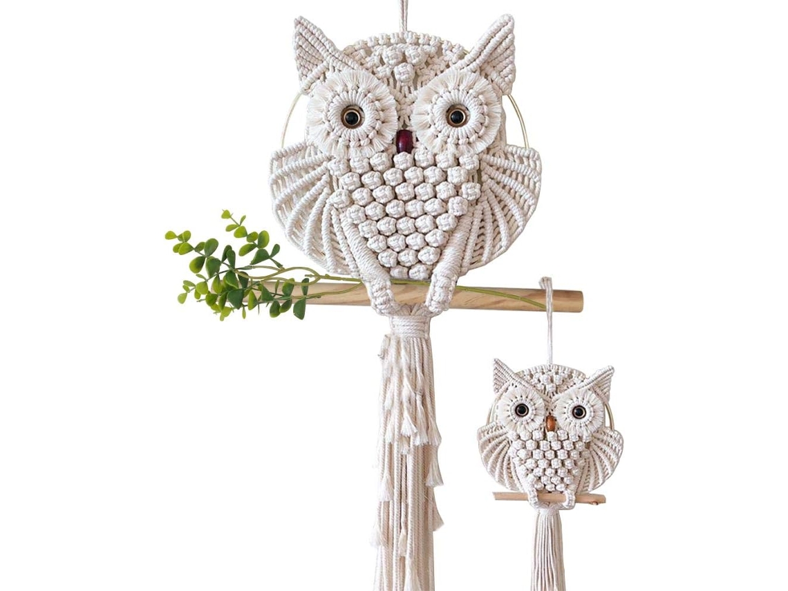 Conjunto de 2 Peças Tapeçaria Parede em Macramê com Corujas, Arte Decorativa Feita À Mão BRILVIBERA