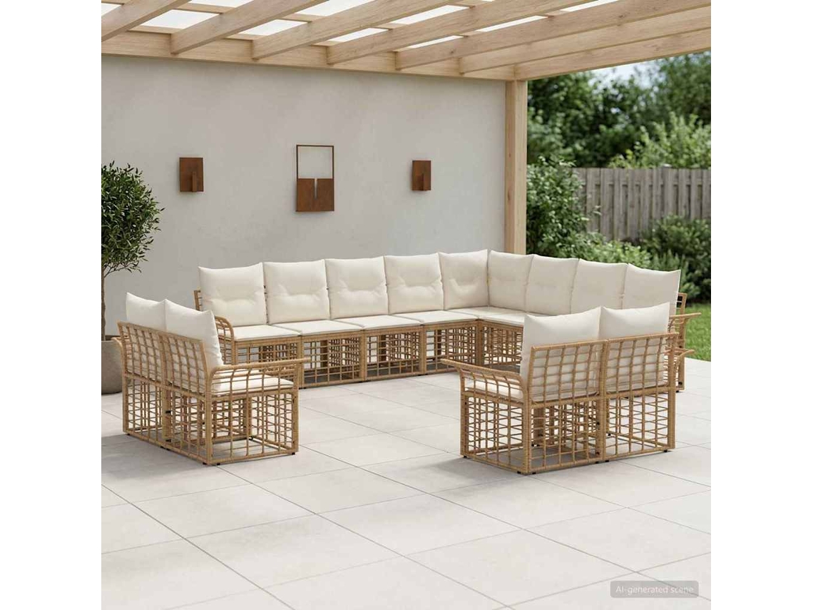 Vidaxl Conjunto De Sofás Para Exterior 12 Pcs Natural E Branco Creme