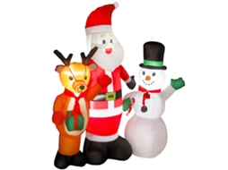 Pai Natal Insuflável Com Rena E Boneco De Neve Decoração De Com Luzes Led 150x45x150 Cm Multicor