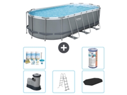 Piscina BESTWAY Oval Power Steel 549 X 274 X 122 Cinza Incluindo Bomba Escada Cobertura Pacote de Manutenção Filtro