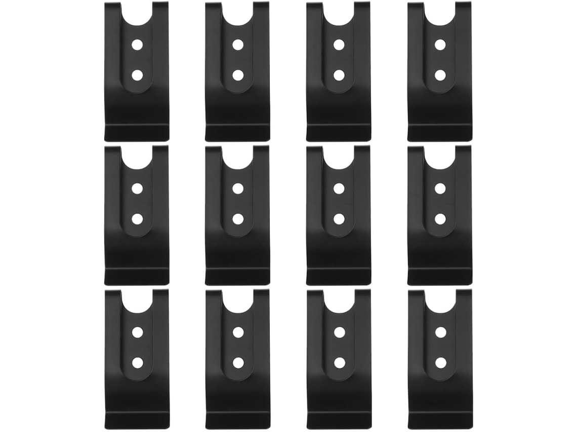 Clipe De Cinto Metálico Packove Com Furo Duplo, Material De Ferro, 12 Peças, Bordas Arredondadas, Acabamento Preto,