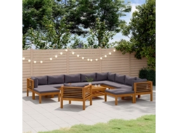 Vidaxl 12 Pcs Conjunto Lounge De Jardim Com Almofadões Acácia Maciça