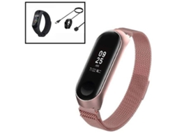 Kit Bracelete Milanese Loop Fecho Magnético + Carregador Usb Charger + Película Protectora Ecrã Gel Full Cover Xiaomi Mi Band 6 Mi Smart Band 6 Rosa