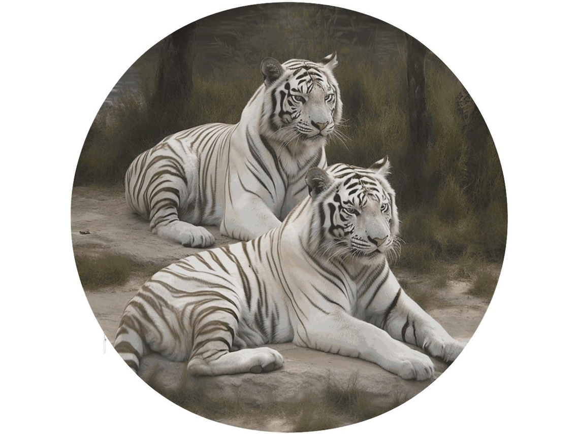 Almofada Redonda De Algodão Com Espuma Viscoelástica E Estampa Tigres Brancos, Almofada Grossa E Macia Para Cadeira De