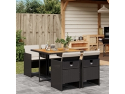 5 Pcs Conjunto De Jantar P/ Jardim C/ Almofadões Vime Pe Preto Dkd Home Decor