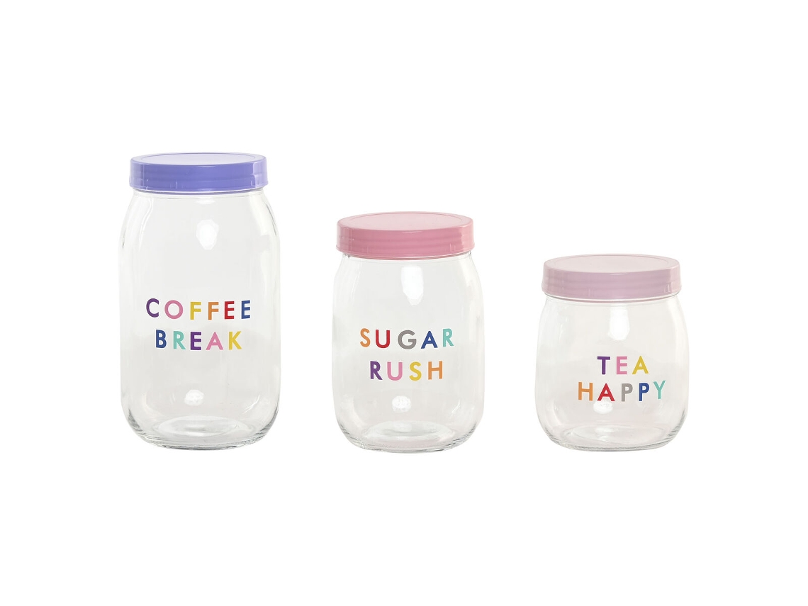 Conjunto De 3 Potes Home Esprit Cor De Rosa Lilás Moderno 1 L 1,5 L 3 Peças