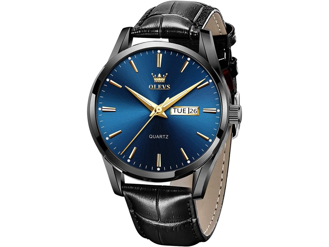 Lurelia Relógio Cronógrafo Masculino, Movimento De Quartzo, Data/calendário, Luminoso, Couro, Resistente À Água 30m, Azul, Dourado