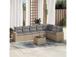 Vidaxl 8 Pcs Conjunto De Sofás P/ Jardim Com Almofadões Vime Pe Bege