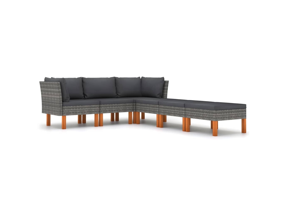 Maison Exclusive - 6 Pcs Conjunto Lounge De Jardim C/ Almofadões Vime Pe Cinzento