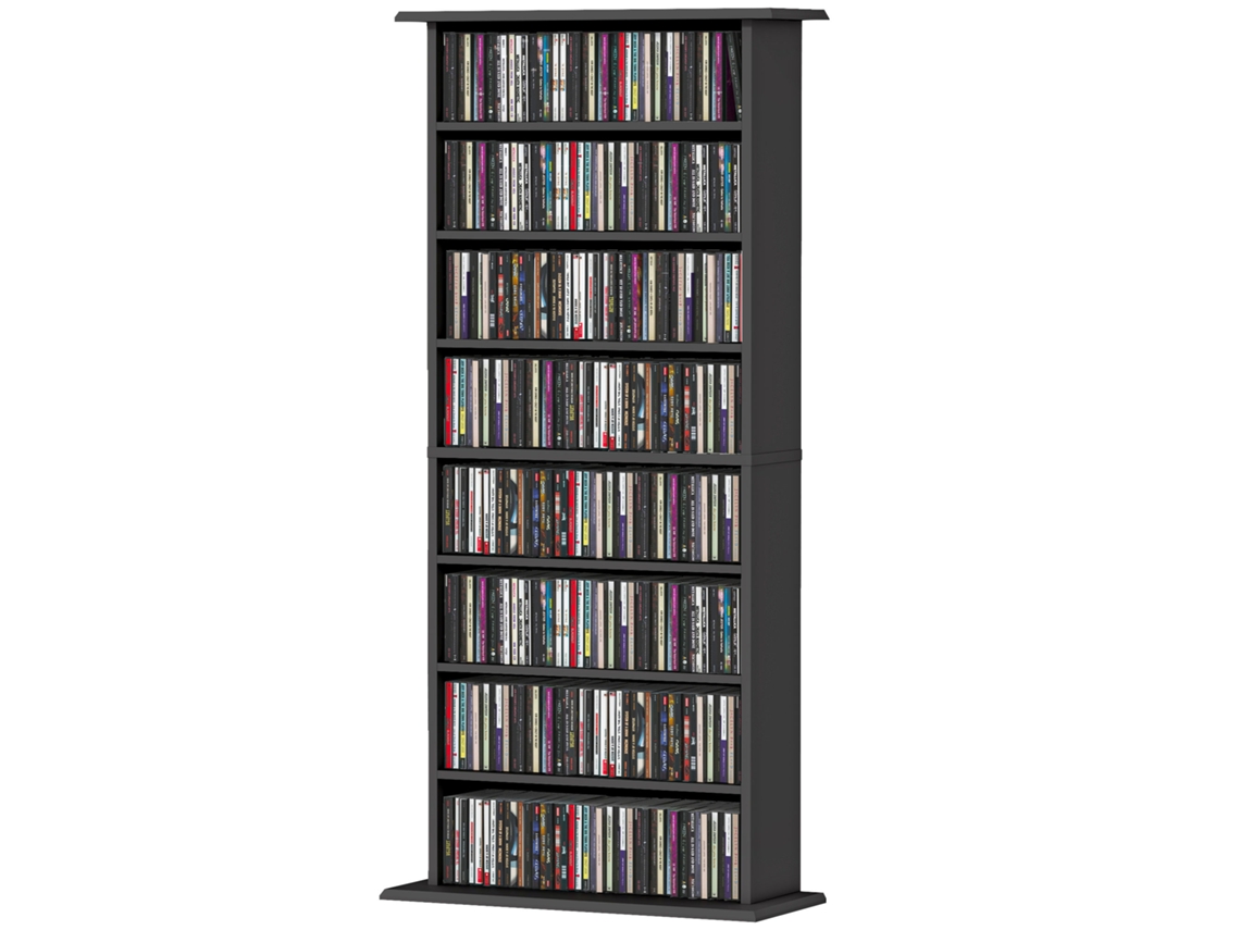 Armazenamento De Cds E Dvds Com 8 Compartimentos E 6 Prateleiras Ajustáveis, Capacidade Máxima 360 Cds/185 Dvds E Blu-rays, Preto