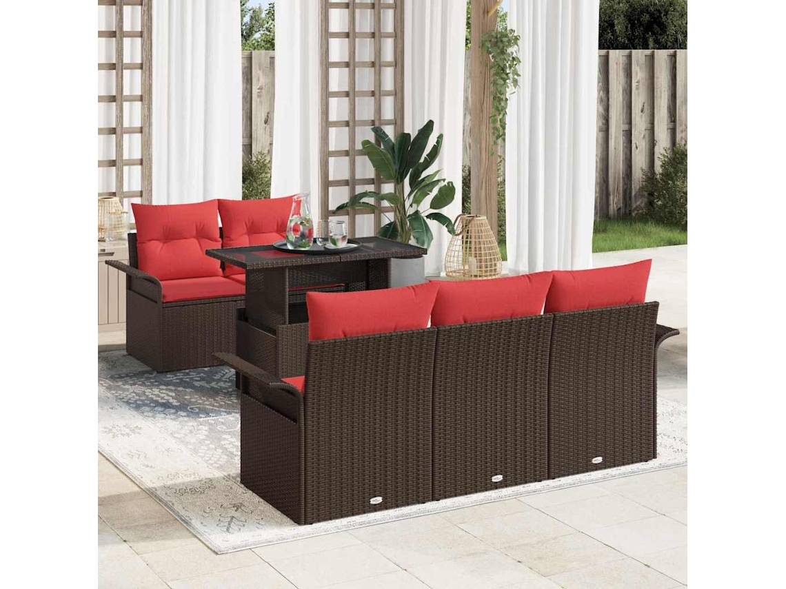 Vidaxl Conjunto De Sofá De Jardim Com Almofada 6 Pcs Castanho Vime Pe