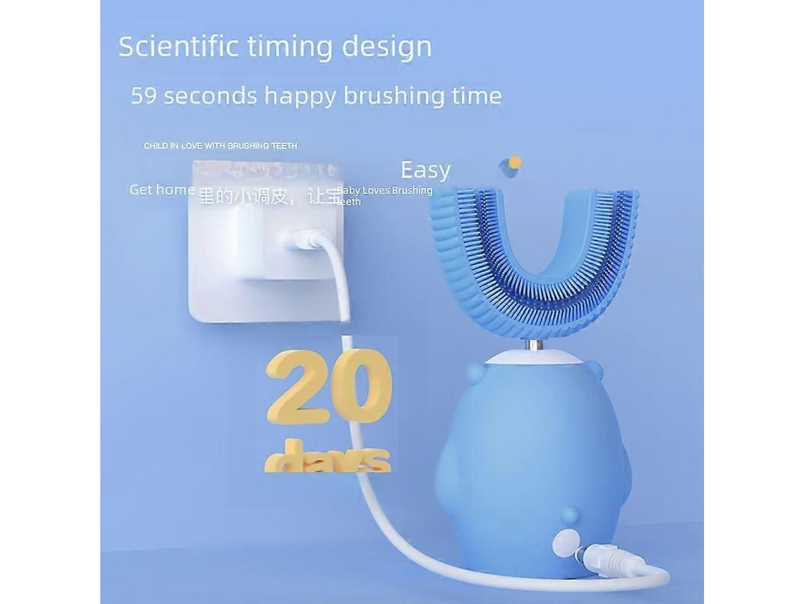 Escova de Dentes Elétrica Infantil em Formato U para Bebês 2 a 6 e 12 Anos, com Cerdas Macias Silicone. GOKOCO
