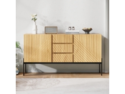Cômoda Com 2 Portas E 3 Gavetas, Pés De Metal, Aparador Para Tv, Buffet, Design Com Linhas. Dimensões: A75 Cm X L140 Cm X P40 Cm.