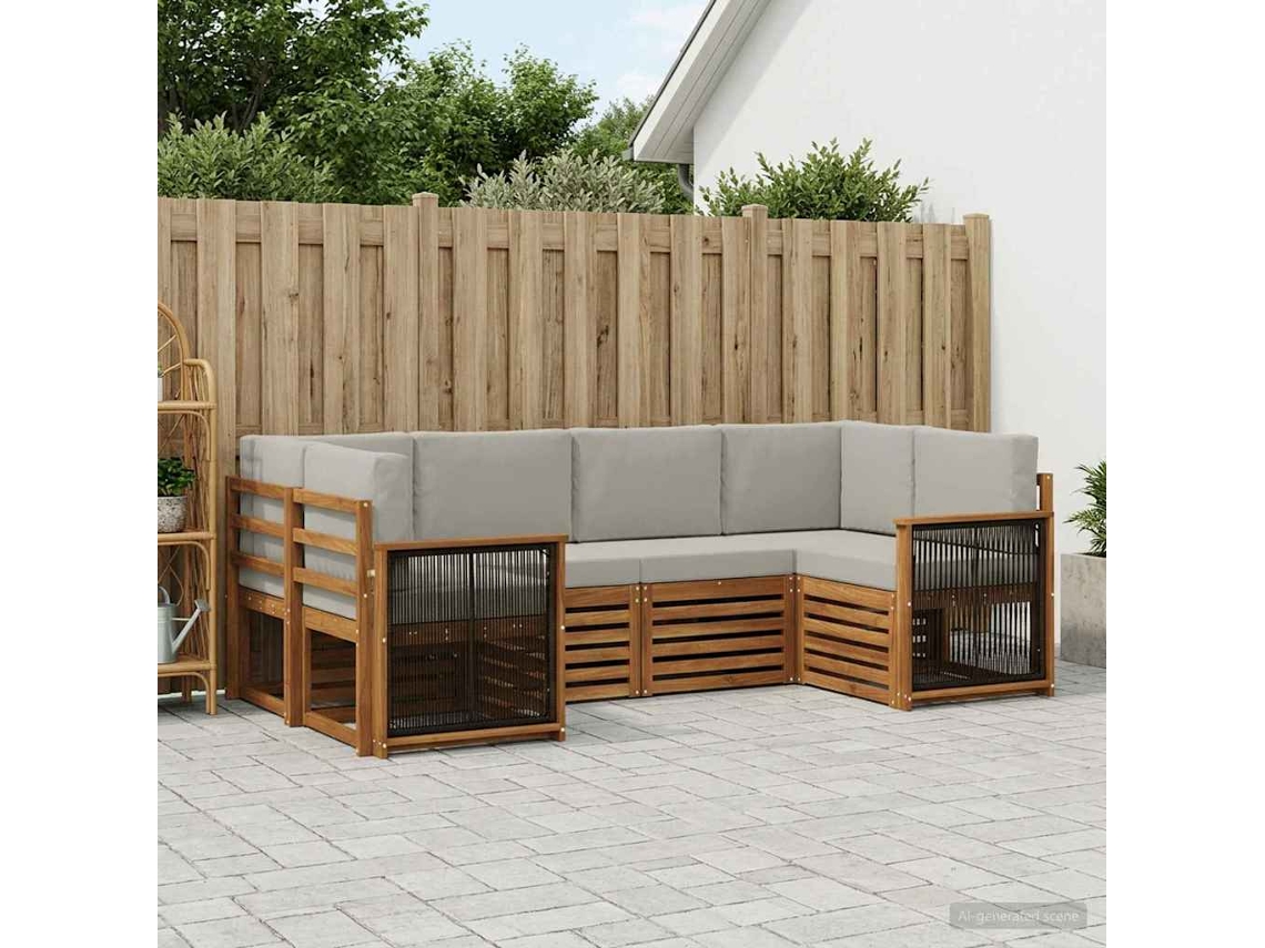 Vidaxl Conjunto De Sofá Sectional 5 Pcs Natural E Cinzento-claro