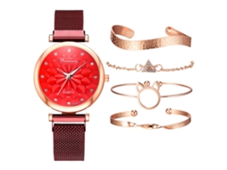 Conjunto de Presente Feminino com Relógio de Pulseira de Malha e Caixa Laranja SPQMENT