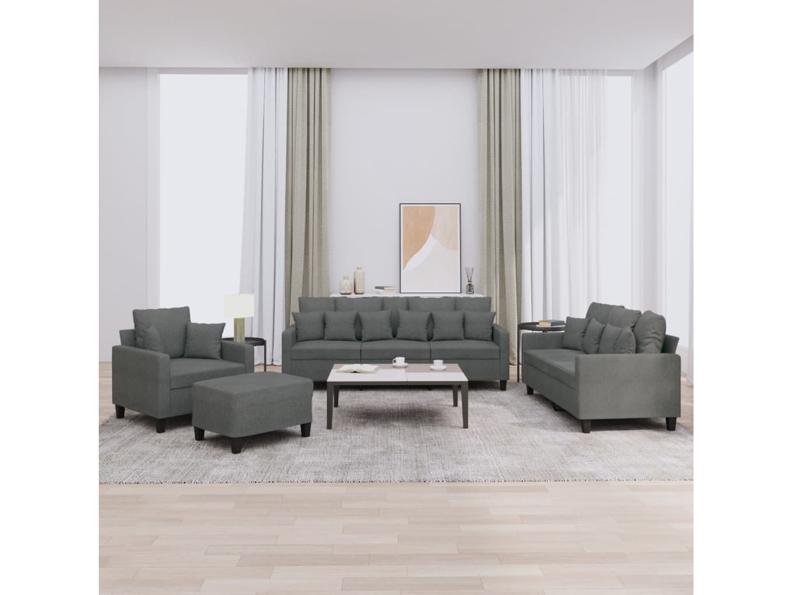 Vidaxl 4 Pcs Conjunto De Sofás Com Almofadas Tecido Cinzento-escuro