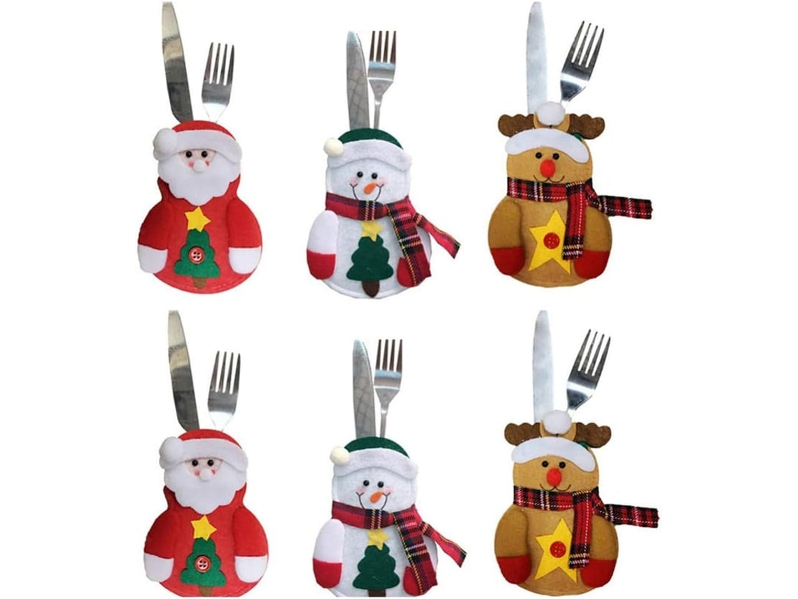 Suporte Para Talheres De Natal Sacola De Talheres Decoração De Boneco De Neve Papai Noel Alce 6 Peças