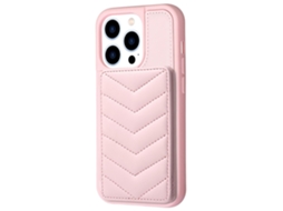 Suporte Casa Para Iphone 15 Pro Pele Sintética Com Porta-cartões Rosa