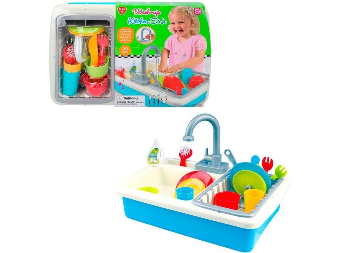 Cozinha de Brincar PLAYGO Lava Loiças com Água e Utensílios de Cozinha 20  peças