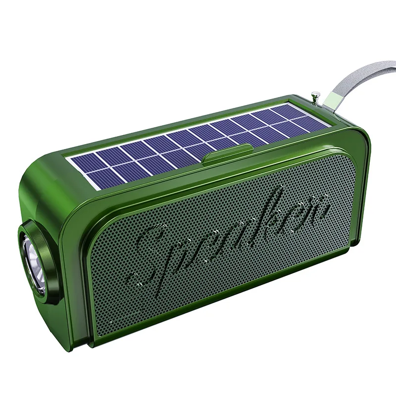Rádio Portátil Carregamento Solar Alto Falante Bluetooth Sem Fio com Lanterna Cartão Tf Leitor de Música Usb MDUG