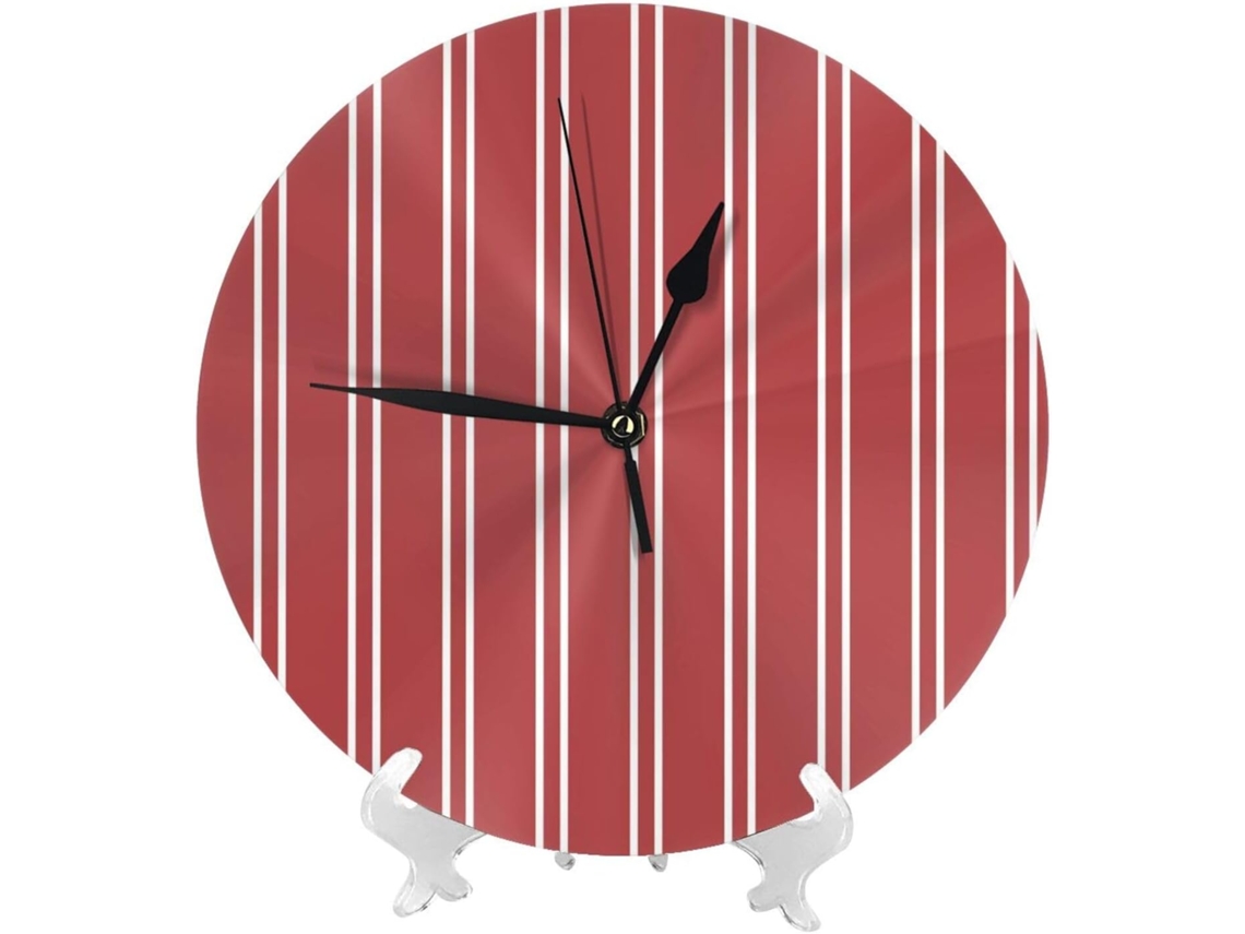 Relógio De Parede De 25cm 10 Polegadas Alimentado Por Bateria, Design Listrado Em Vermelho E Branco, Moderno E