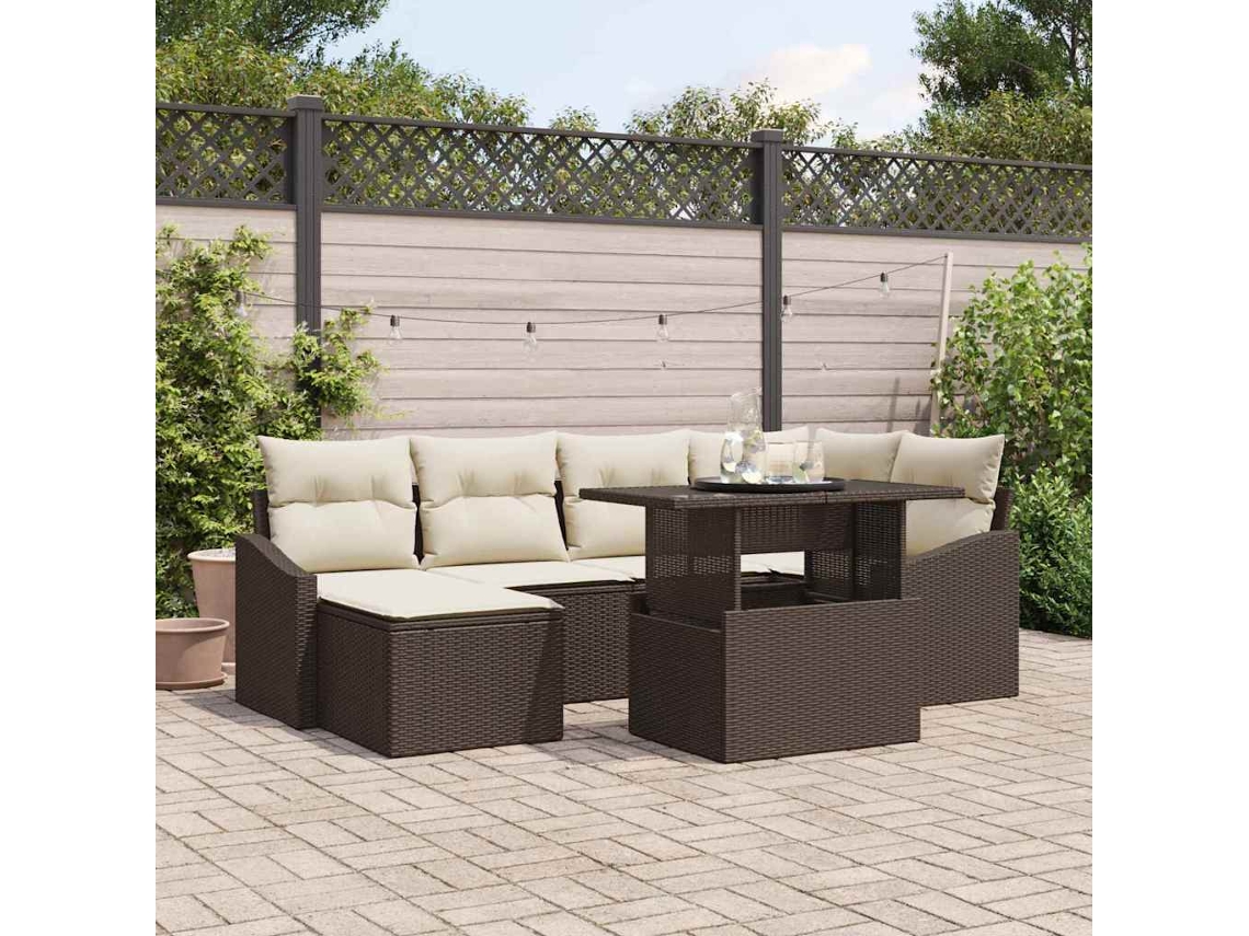 Vidaxl Conjunto De Sofá De Jardim 7 Unid. Marrom E Creme