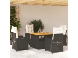 Vidaxl 5 Pcs Conjunto De Jantar P/ Jardim C/ Almofadões Vime Pe Preto