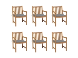 Vidaxl Cadeiras De Jardim C/ Almofadões Cinzentos 6 Pcs Teca Maciça