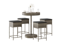 Vidaxl 5 Pcs Conjunto De Bar P/ Jardim C/ Almofadões Vime Pe Cinzento