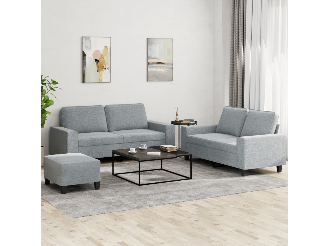 Vidaxl 3 Pcs Conjunto De Sofás Tecido Cinzento-claro