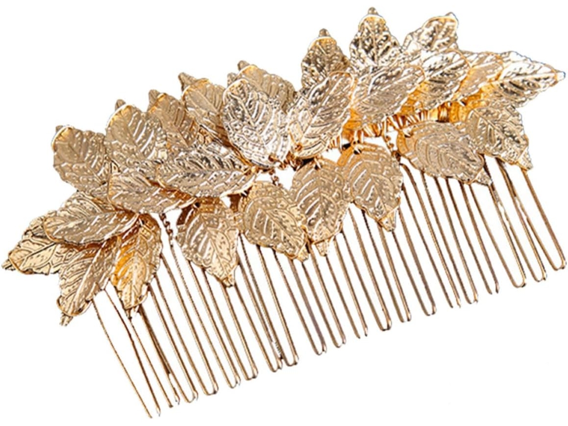 Pente de Cabelo Romântico e Criativo para Noivas, Em Liga Dourada.