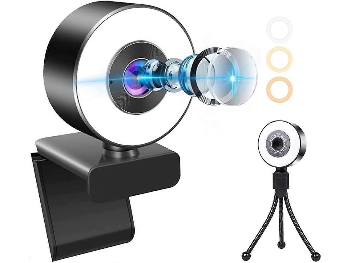 Webcam 1080p, Webcam Hd Com Luz De Microfone, Campo De Visão Da Câmera Usb Para Pc Com 90 Plug And Play, Webcam Com Suporte Brilvibera