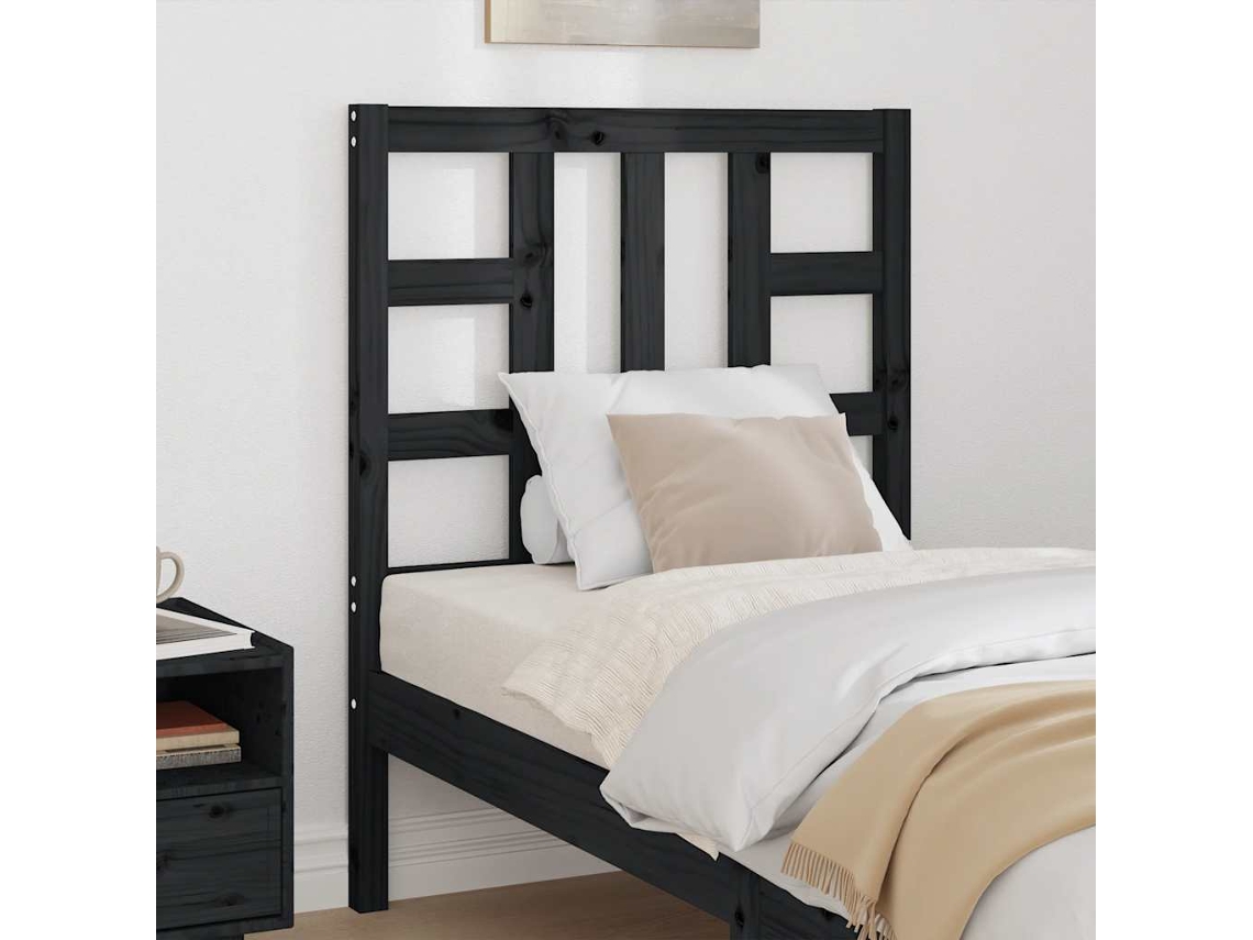 Vidaxl Cabeceira De Cama 81x4x100 Cm Pinho Maciço Preto