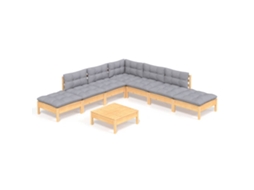 Conjunto de 8 Lounge de Jardim com Almofadões Cinza Pinho MAISON EXCLUSIVE