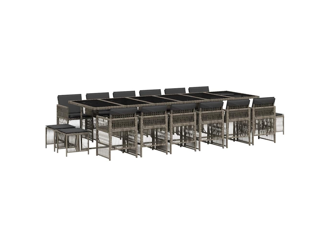 Conjunto de Jantar 17 Pcs para Jardim com Almofadões Vime Pe Cinzento MAISON EXCLUSIVE (17 pcs)