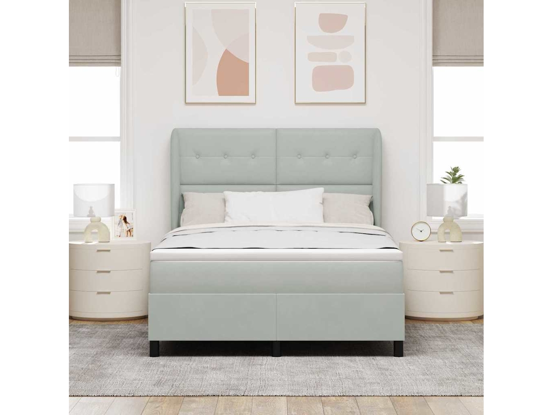 Vidaxl Cama Box Com Cabeceira Cinzento-claro 200 X 160 Cm Veludo