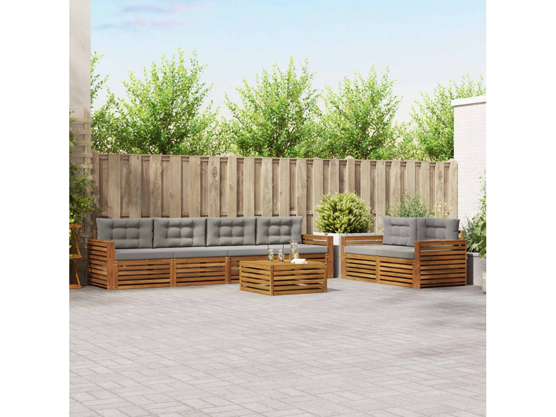 Vidaxl Conjunto De Sofás Para Exterior 7 Pcs Cinza Natural E Claro
