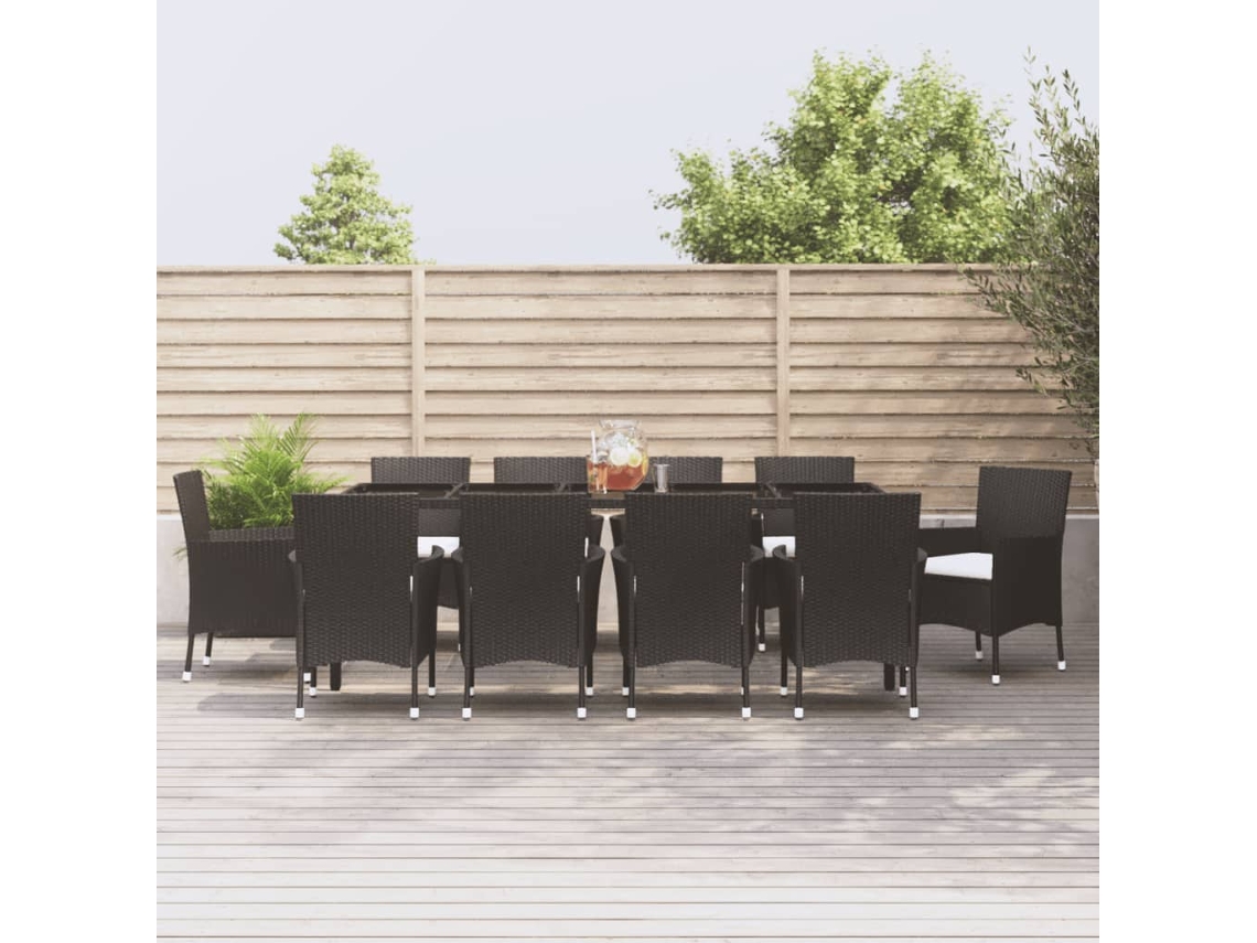 Vidaxl 11 Pcs Conjunto De Jantar P/ Jardim C/ Almofadões Vime Pe Preto