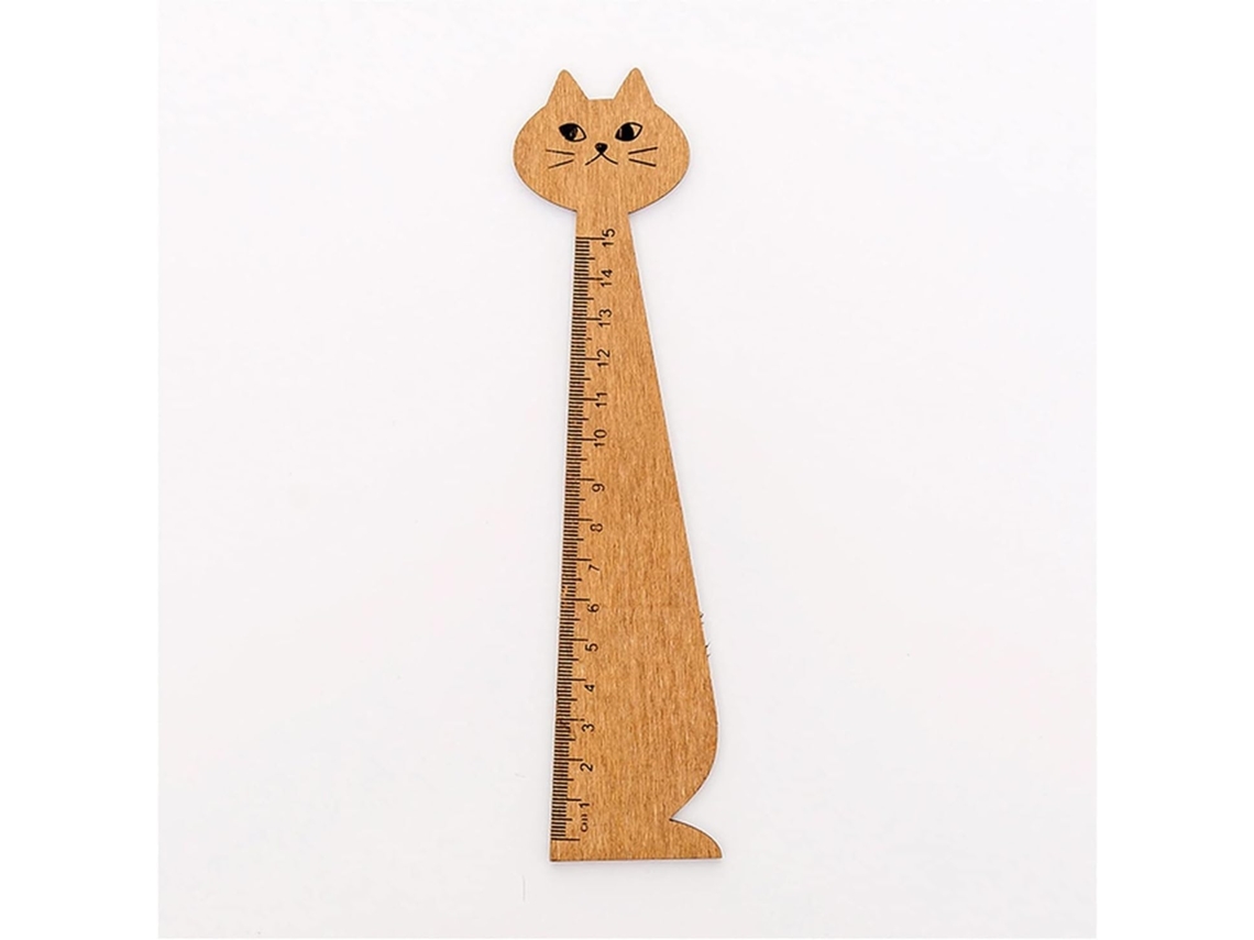 Régua Reta De Madeira Em Formato De Gato, 1 Unidade, Estilo Kawaii