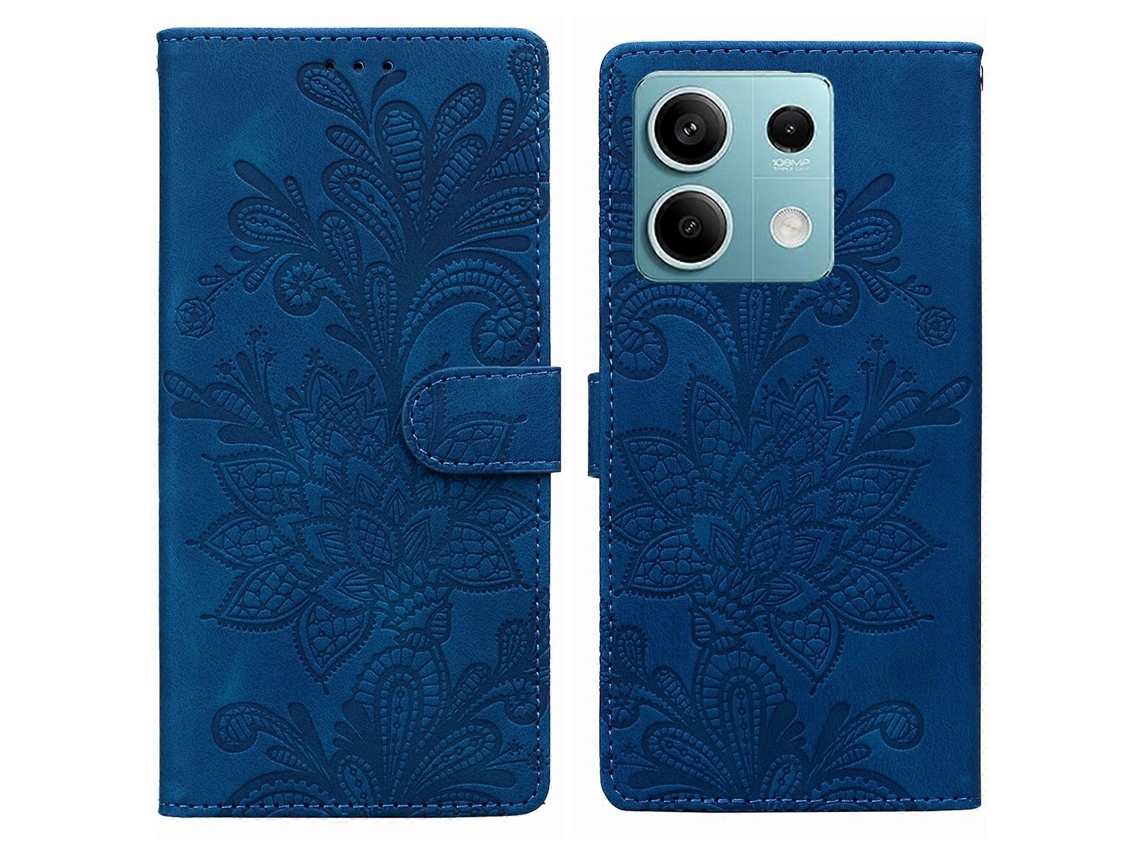 Capa De Celular Em Pu Com Fecho Magnético, Estampa Floral Em Relevo De Renda E Alça De Pulso Para Redmi Note 13 5g