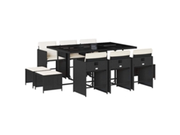 Conjunto de 11 Jantar para Jardim com Almofadões Vime Pe Preto MAISON EXCLUSIVE