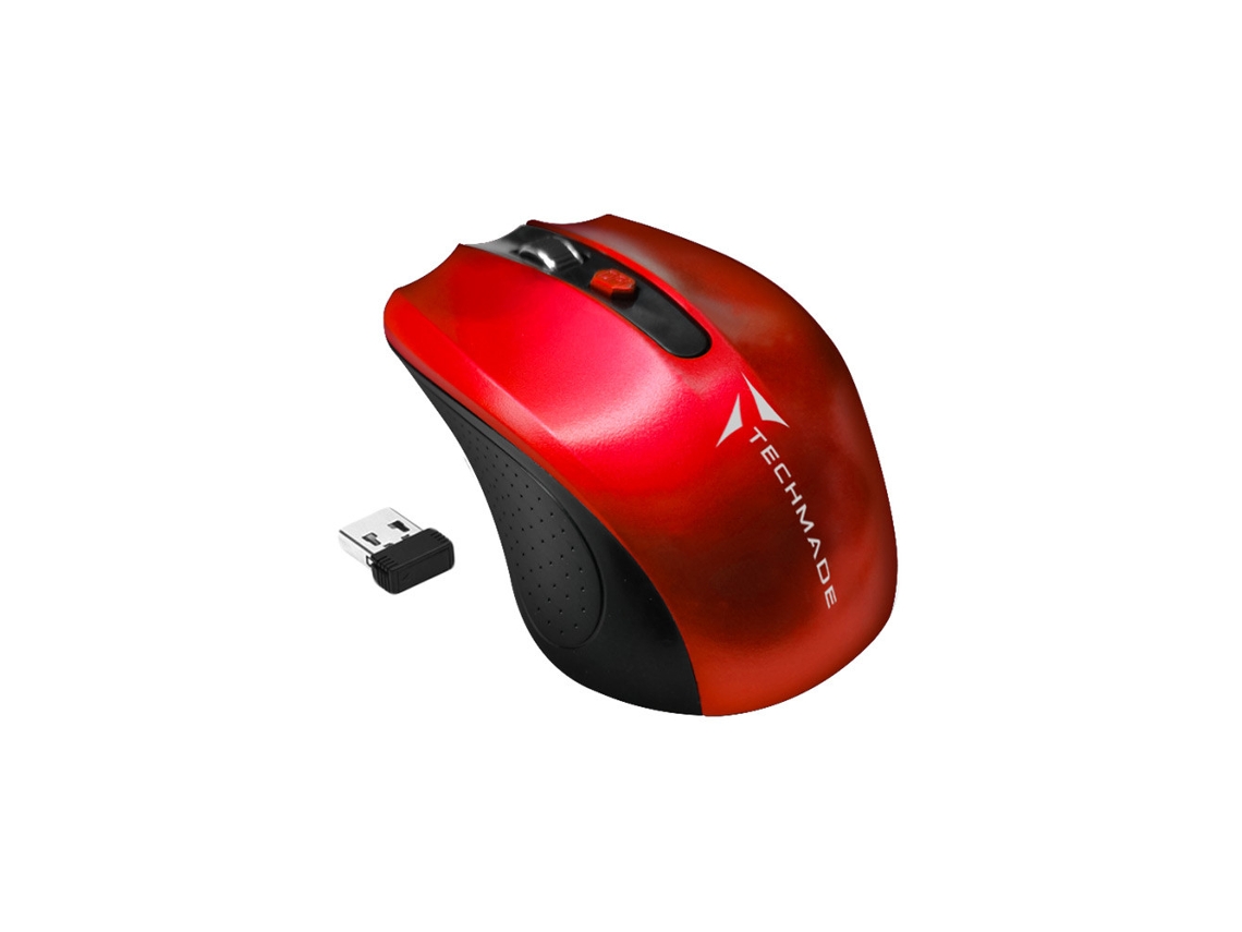 Mouse óptico sem fio RF ambidestro TECHMADE Tm-Xj30-Red 1600 Dpi