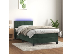 Cama Box Spring C/ Colchão/led 90x200 Cm Veludo Verde-escuro
