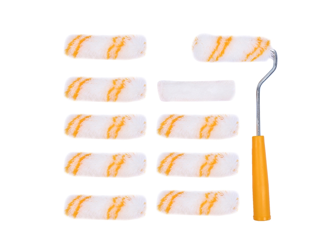 Mini rolo de pintura de 10 cm com 10 refis resistentes à corrosão para decoração de paredes residenciais.